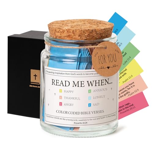 Qunrwe Bible Verse Jar,Read Me When Bible Verses Jar for Emotions and Feelings,Scripture Prayer Cards Hope Jar,Religious Graduation Gift,Bible Study Church Christian Gifts for Women Men Mom Dad Friend