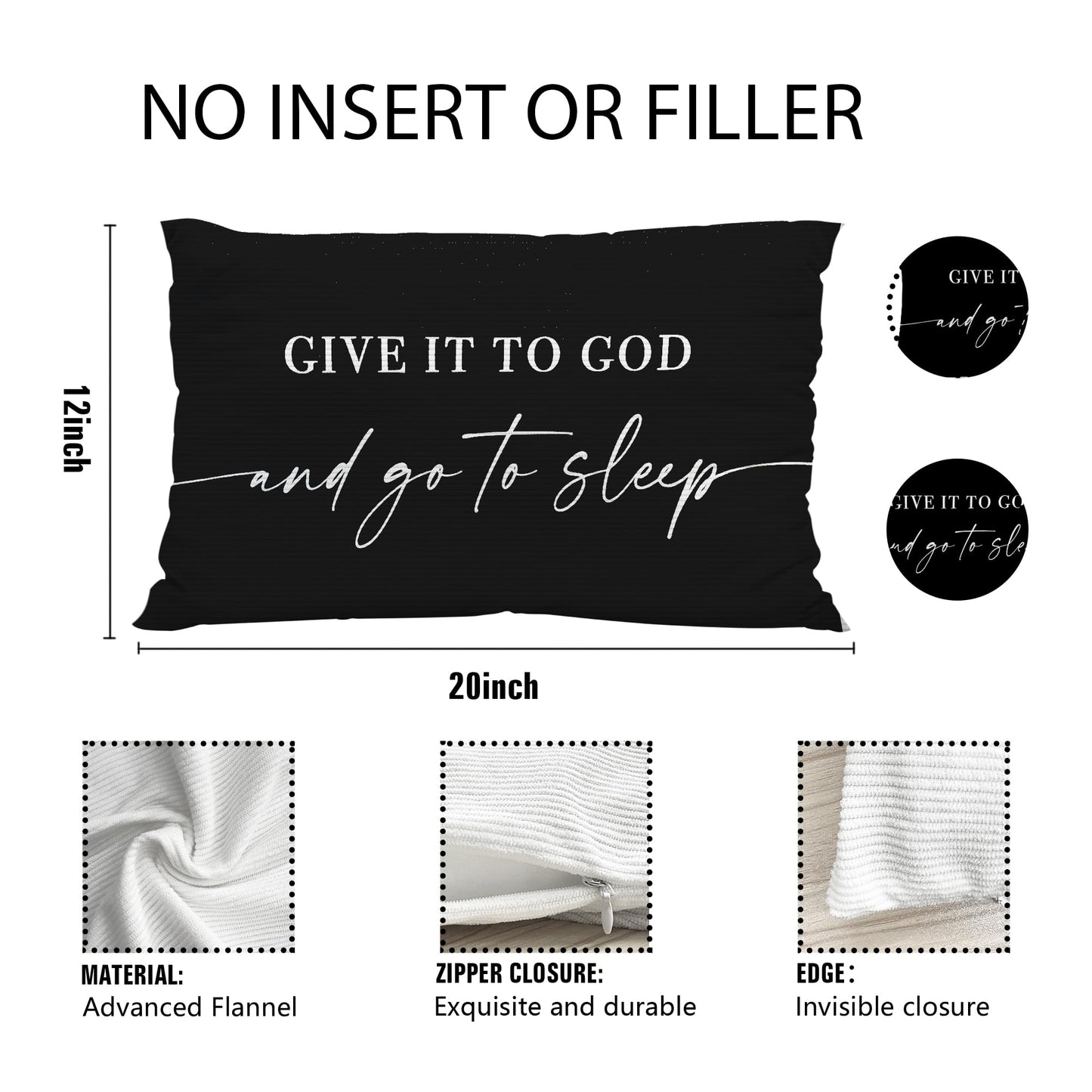 Knibeo Give It to God and Go to Sleep, Decorative Pillows Covers for Bed, Throw Pillows Cover for Bed,12x20 Pillow Cover,Decorative Bed Pillows for Bedroom Room(12x20, White)