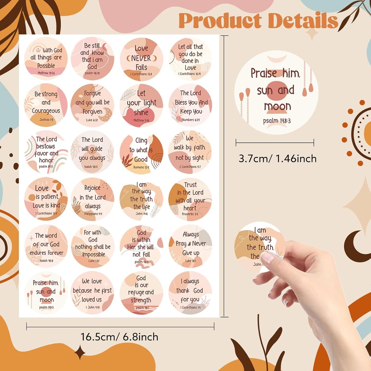 600 Pcs Floral Christian Stickers, 24 Styles Bible Verse Scripture Stickers Religious Inspirational Decals for Crafts Cards Envelope Seals and Christian Party, 1.5 Inch