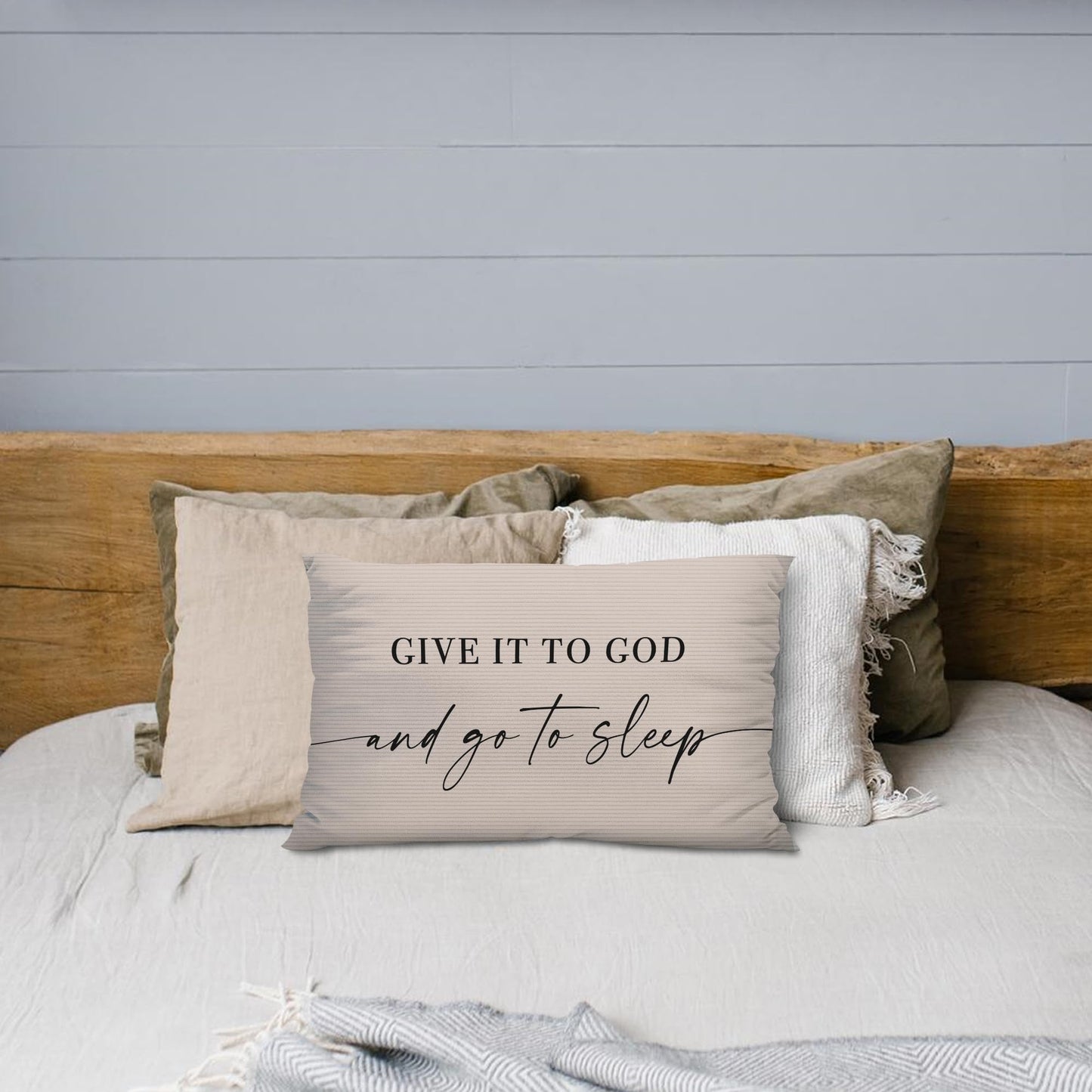 Knibeo Give It to God and Go to Sleep, Decorative Pillows Covers for Bed, Throw Pillows Cover for Bed,12x20 Pillow Cover,Decorative Bed Pillows for Bedroom Room(12x20, White)