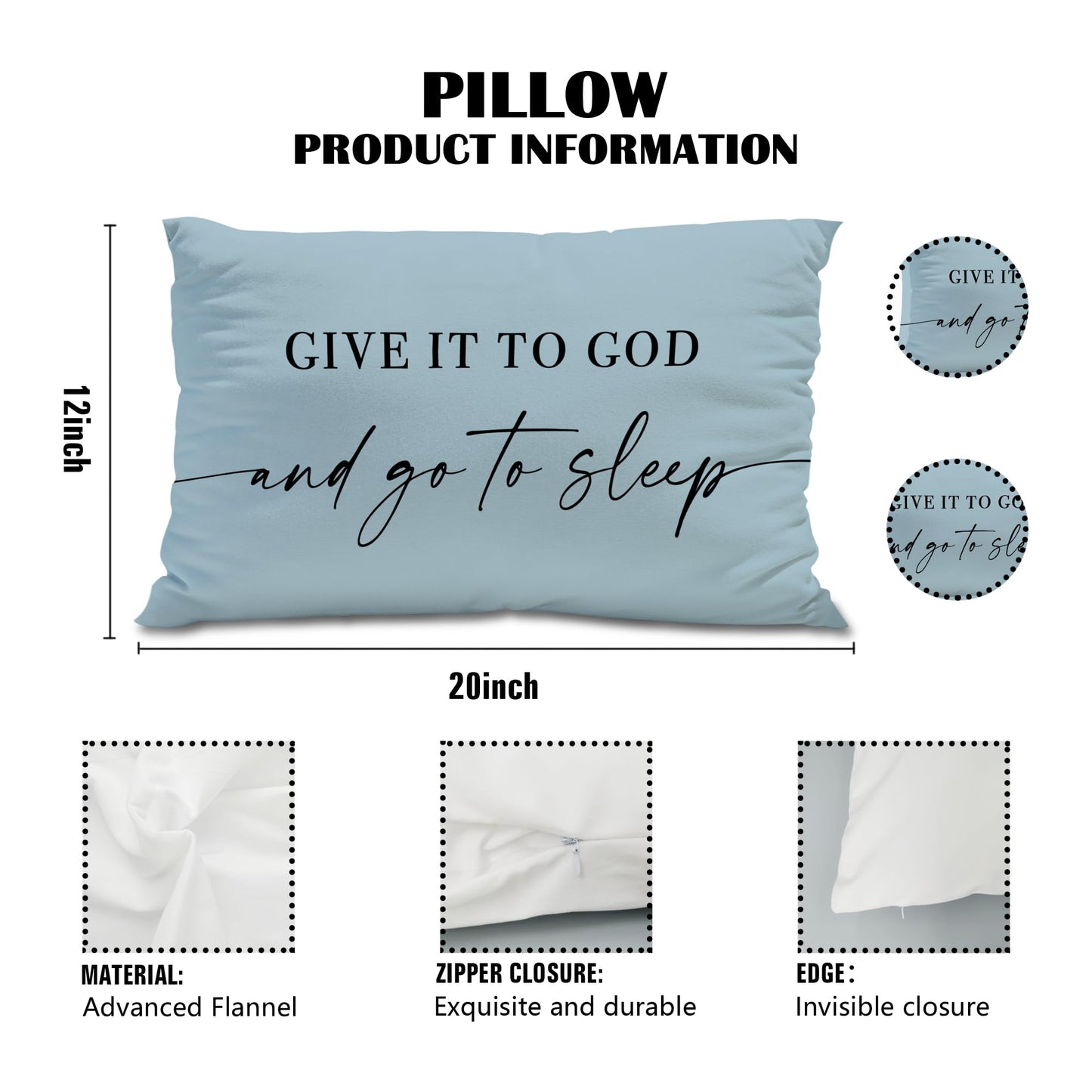 Knibeo Give It to God and Go to Sleep, Decorative Pillows Covers for Bed, Throw Pillows Cover for Bed,12x20 Pillow Cover,Decorative Bed Pillows for Bedroom Room(12x20, White)