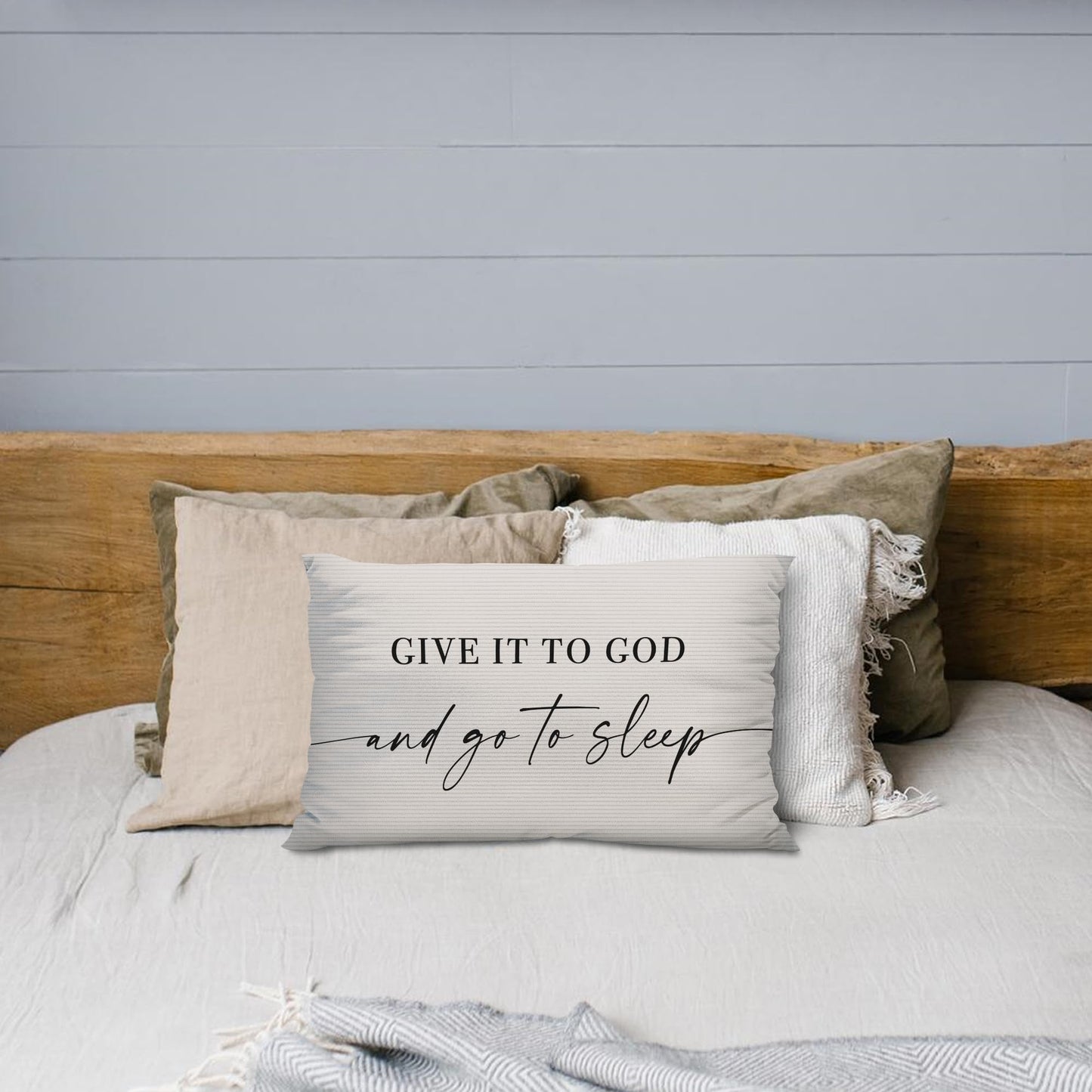 Knibeo Give It to God and Go to Sleep, Decorative Pillows Covers for Bed, Throw Pillows Cover for Bed,12x20 Pillow Cover,Decorative Bed Pillows for Bedroom Room(12x20, White)