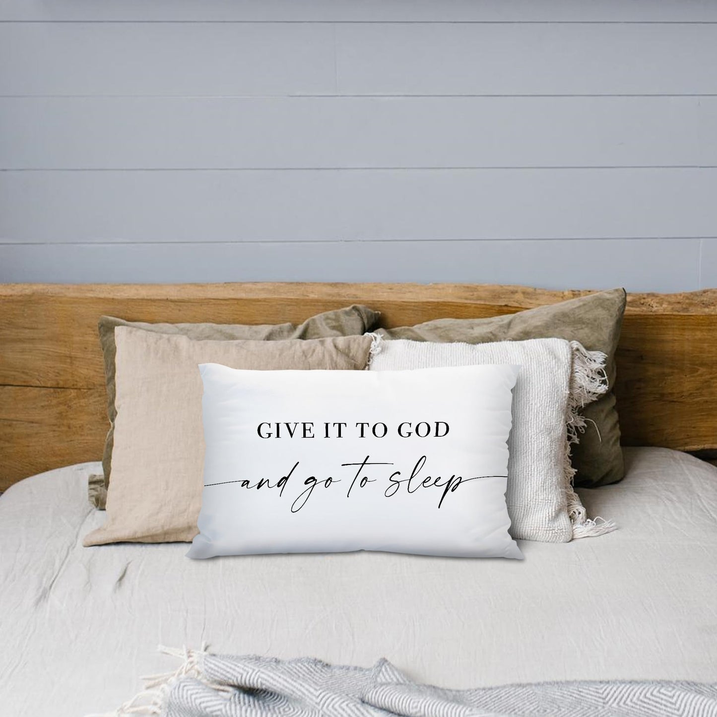 Knibeo Give It to God and Go to Sleep, Decorative Pillows Covers for Bed, Throw Pillows Cover for Bed,12x20 Pillow Cover,Decorative Bed Pillows for Bedroom Room(12x20, White)