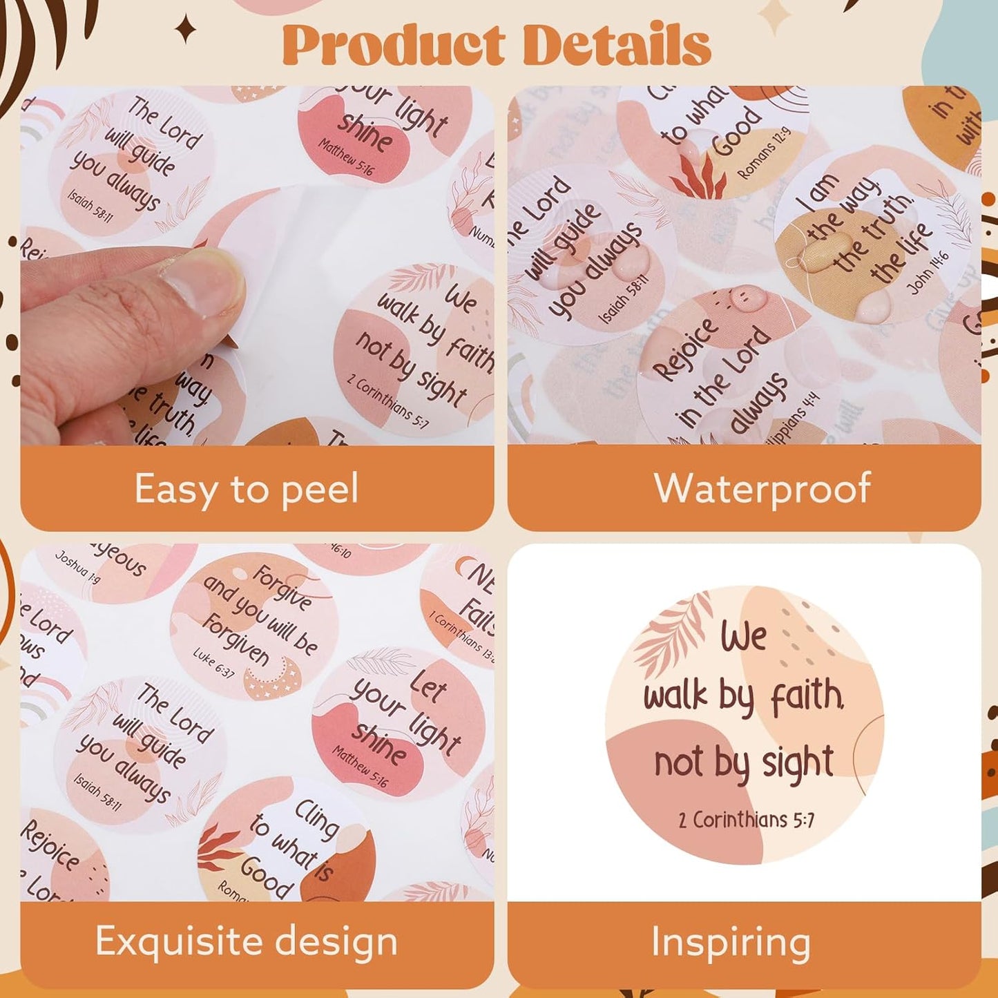 600 Pcs Floral Christian Stickers, 24 Styles Bible Verse Scripture Stickers Religious Inspirational Decals for Crafts Cards Envelope Seals and Christian Party, 1.5 Inch