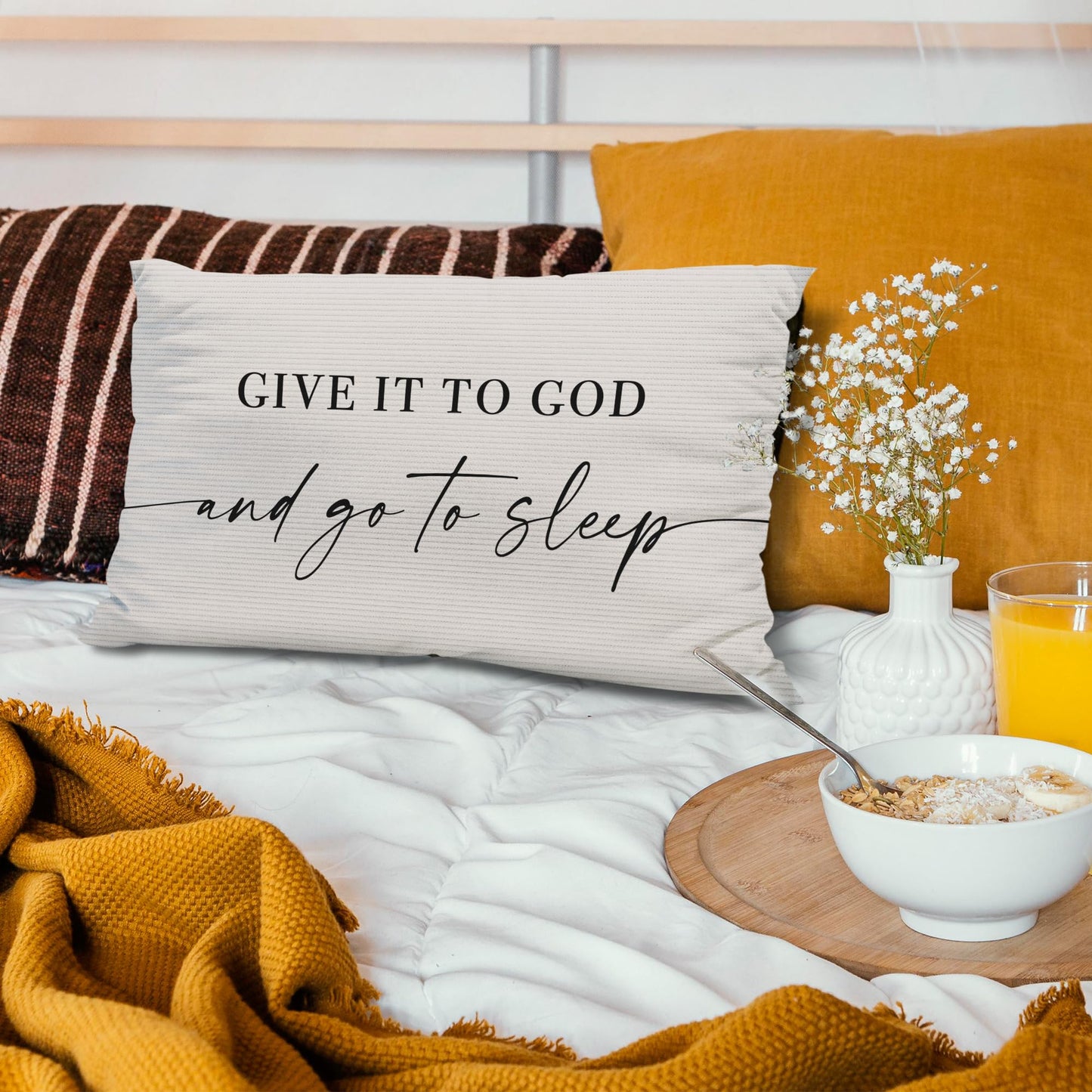 Knibeo Give It to God and Go to Sleep, Decorative Pillows Covers for Bed, Throw Pillows Cover for Bed,12x20 Pillow Cover,Decorative Bed Pillows for Bedroom Room(12x20, White)