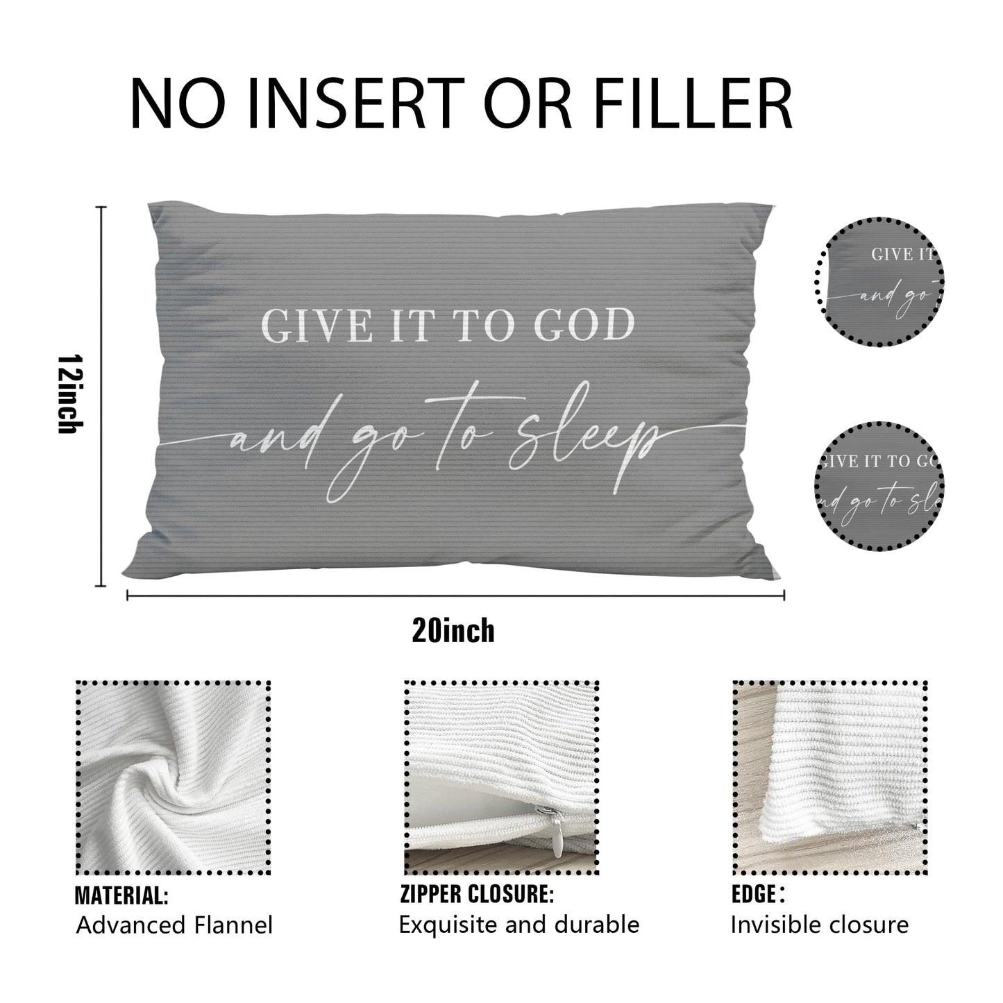 Knibeo Give It to God and Go to Sleep, Decorative Pillows Covers for Bed, Throw Pillows Cover for Bed,12x20 Pillow Cover,Decorative Bed Pillows for Bedroom Room(12x20, White)