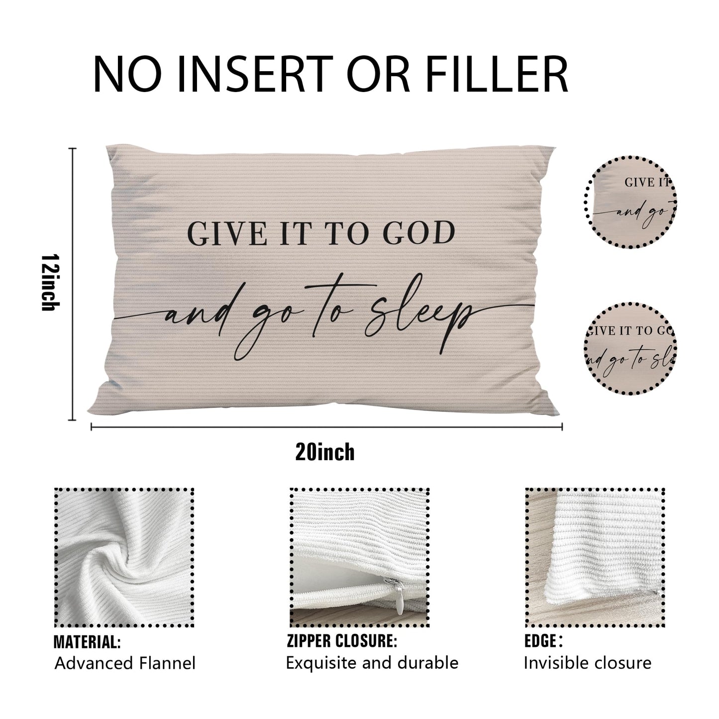 Knibeo Give It to God and Go to Sleep, Decorative Pillows Covers for Bed, Throw Pillows Cover for Bed,12x20 Pillow Cover,Decorative Bed Pillows for Bedroom Room(12x20, White)