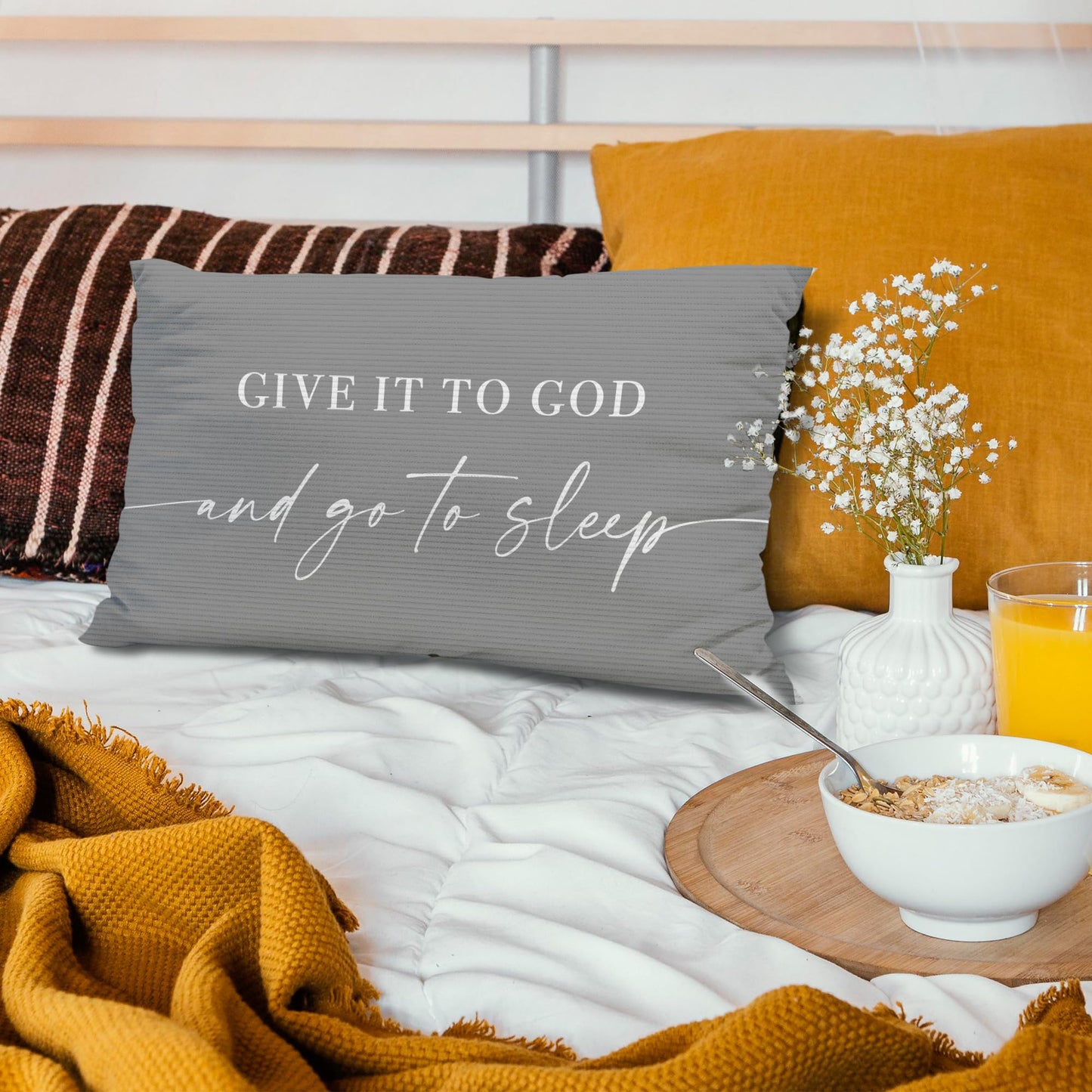 Knibeo Give It to God and Go to Sleep, Decorative Pillows Covers for Bed, Throw Pillows Cover for Bed,12x20 Pillow Cover,Decorative Bed Pillows for Bedroom Room(12x20, White)