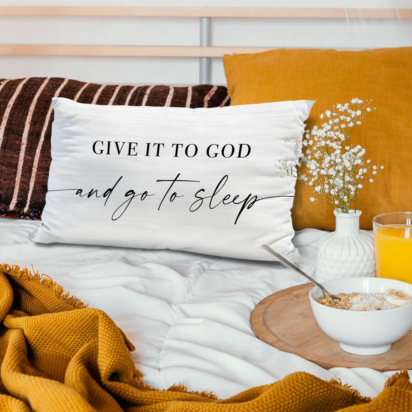 Knibeo Give It to God and Go to Sleep, Decorative Pillows Covers for Bed, Throw Pillows Cover for Bed,12x20 Pillow Cover,Decorative Bed Pillows for Bedroom Room(12x20, White)