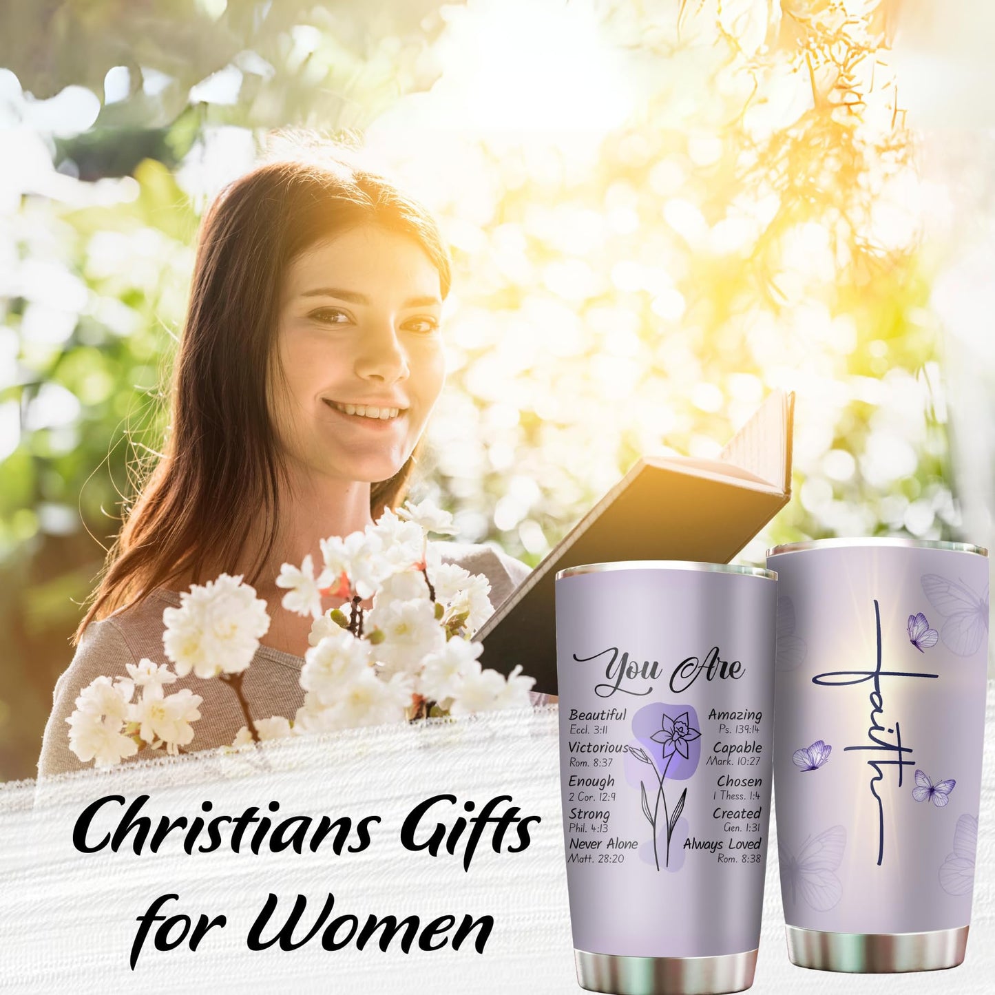 Christian Gifts for Women Faith - Christian Tumblers for Women Bible Gifts - Christian Tumbler Religious Gifts Spiritual Encouragement Inspirational Gifts for Women Stainless Steel Tumbler 20oz