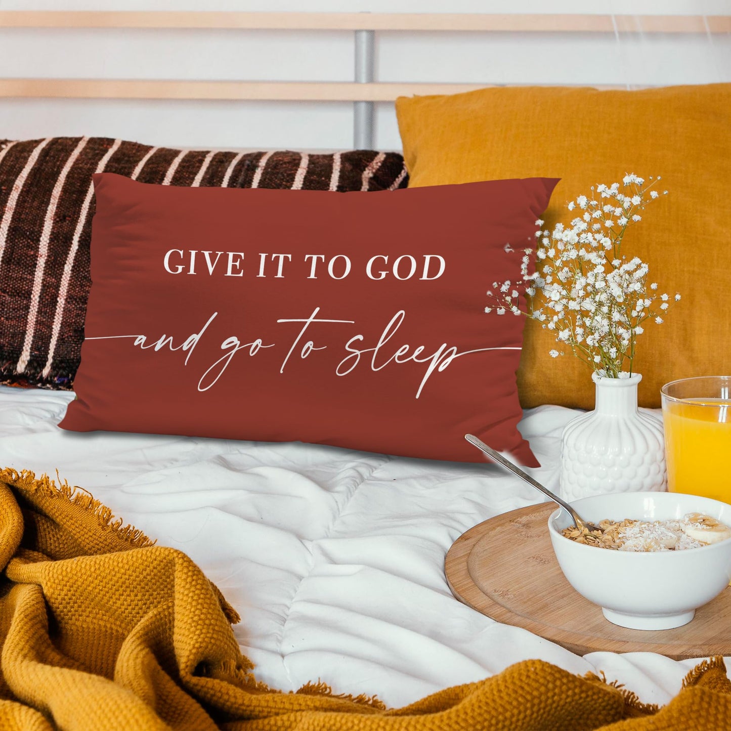 Knibeo Give It to God and Go to Sleep, Decorative Pillows Covers for Bed, Throw Pillows Cover for Bed,12x20 Pillow Cover,Decorative Bed Pillows for Bedroom Room(12x20, White)