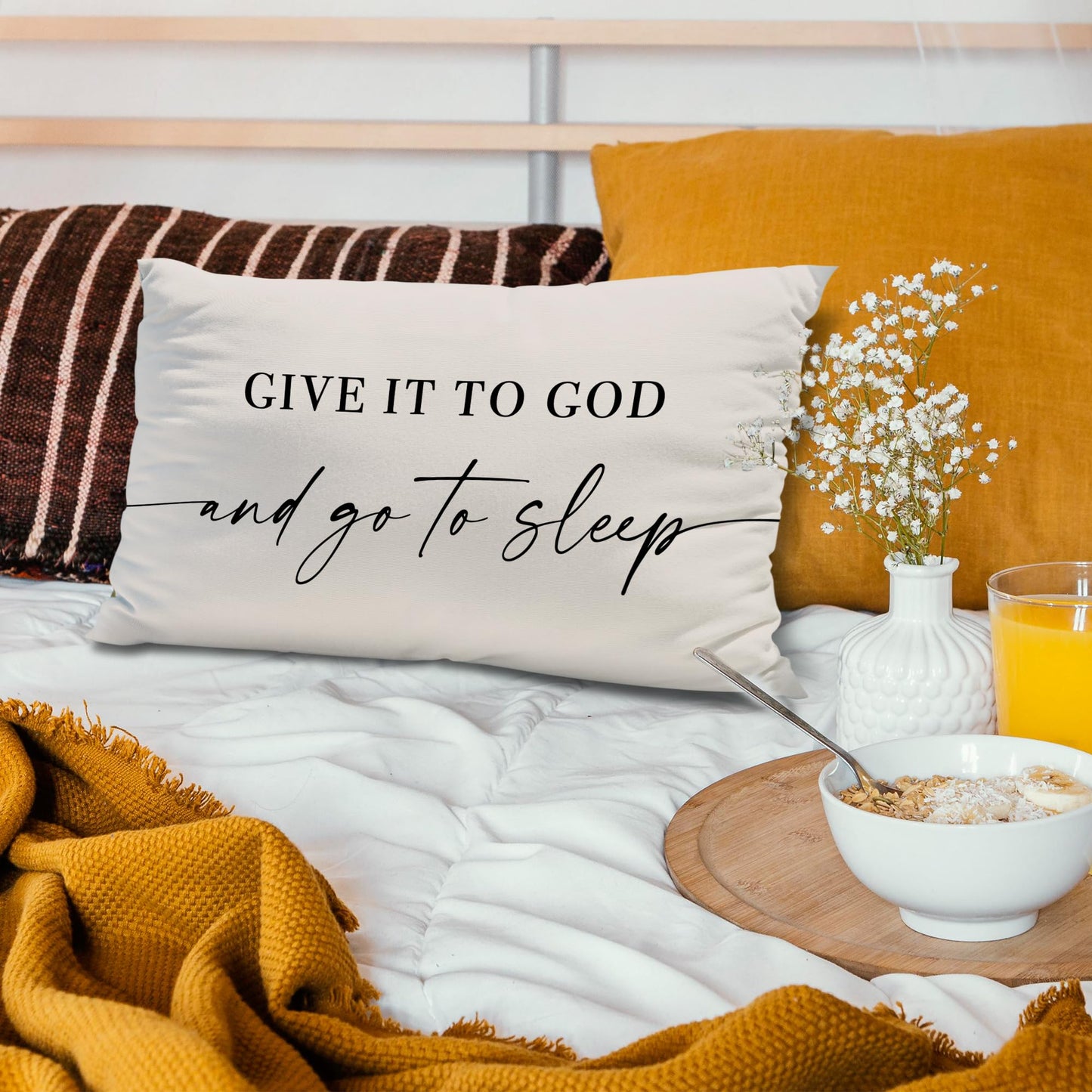 Knibeo Give It to God and Go to Sleep, Decorative Pillows Covers for Bed, Throw Pillows Cover for Bed,12x20 Pillow Cover,Decorative Bed Pillows for Bedroom Room(12x20, White)