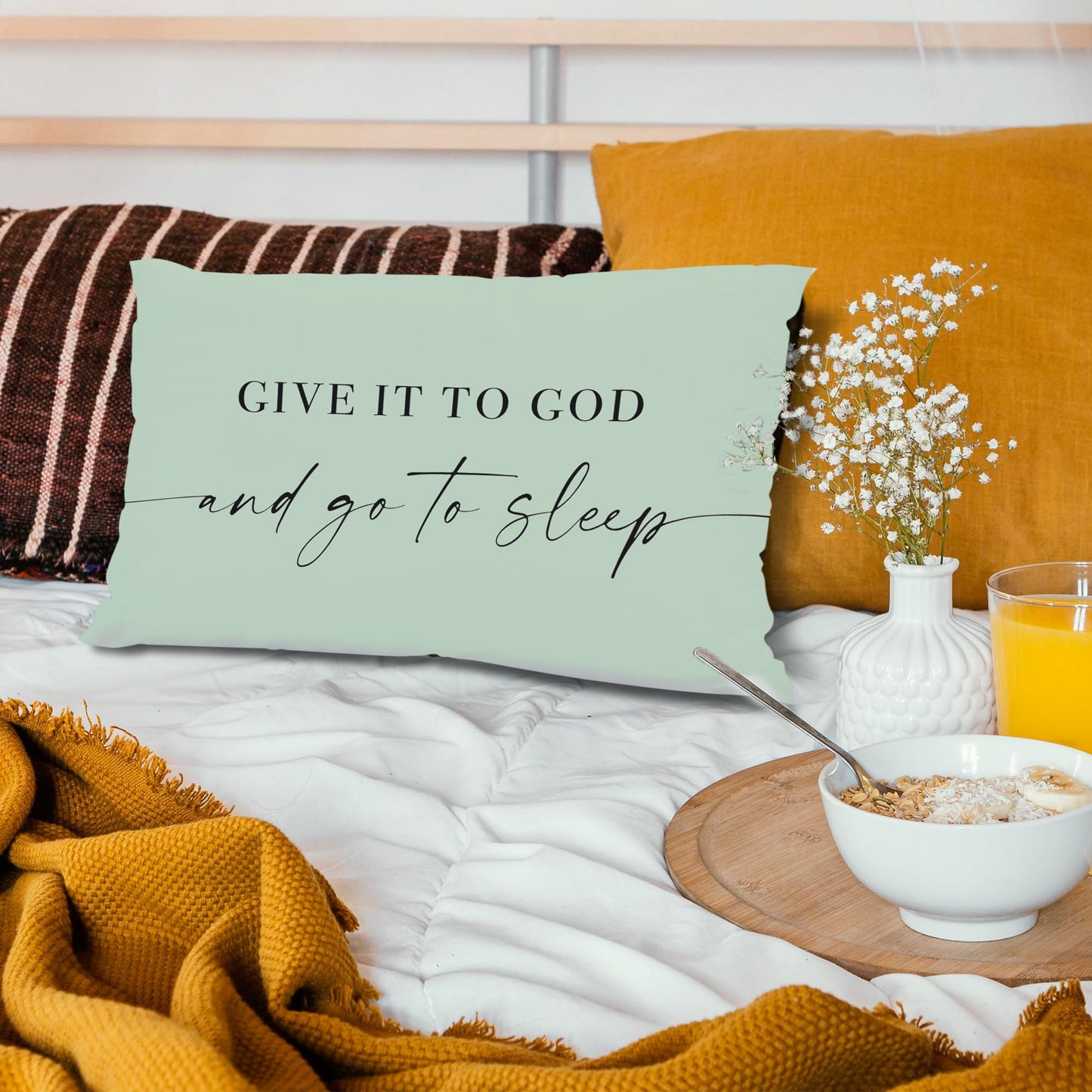 Knibeo Give It to God and Go to Sleep, Decorative Pillows Covers for Bed, Throw Pillows Cover for Bed,12x20 Pillow Cover,Decorative Bed Pillows for Bedroom Room(12x20, White)