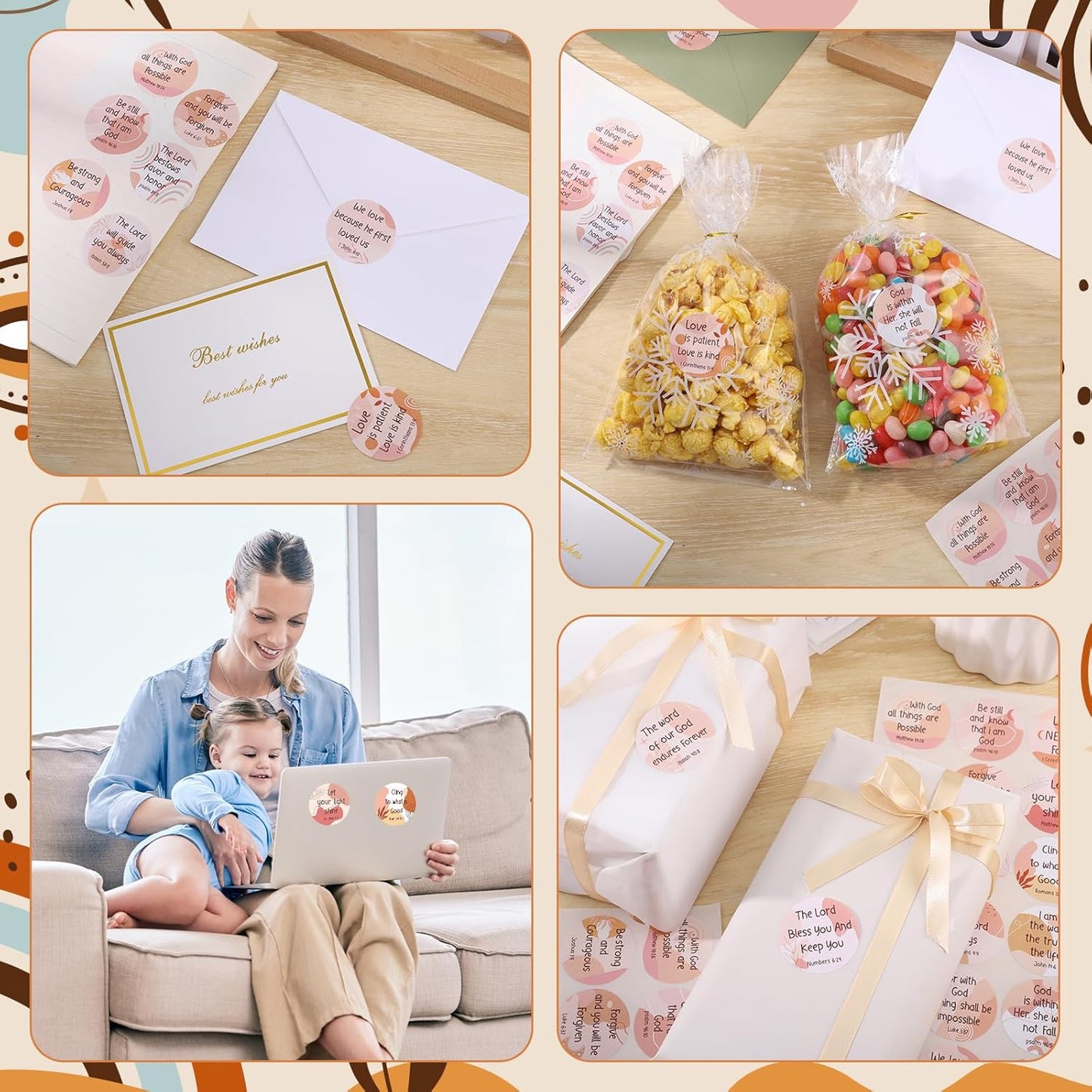 600 Pcs Floral Christian Stickers, 24 Styles Bible Verse Scripture Stickers Religious Inspirational Decals for Crafts Cards Envelope Seals and Christian Party, 1.5 Inch