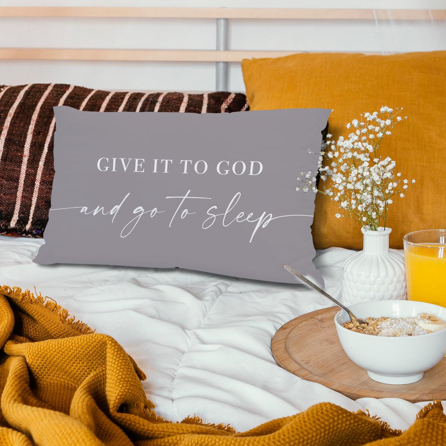 Knibeo Give It to God and Go to Sleep, Decorative Pillows Covers for Bed, Throw Pillows Cover for Bed,12x20 Pillow Cover,Decorative Bed Pillows for Bedroom Room(12x20, White)