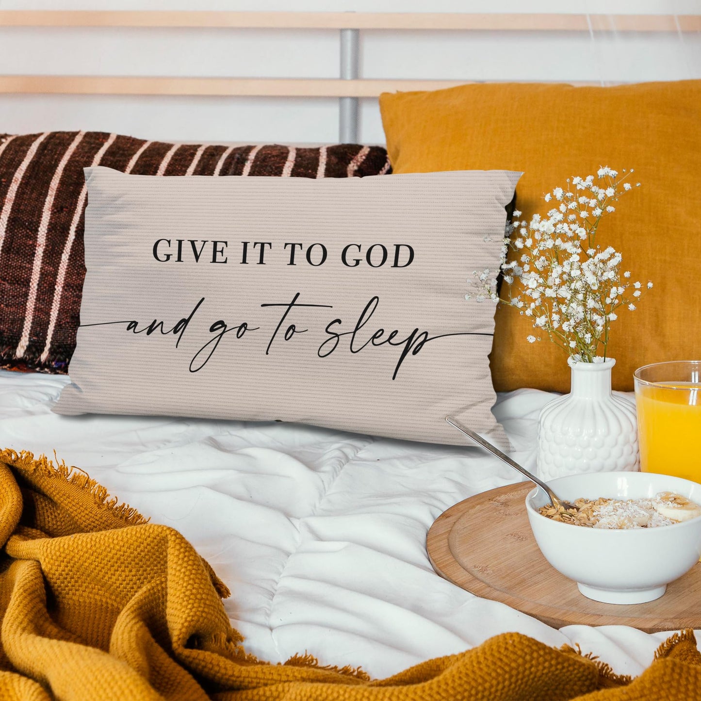 Knibeo Give It to God and Go to Sleep, Decorative Pillows Covers for Bed, Throw Pillows Cover for Bed,12x20 Pillow Cover,Decorative Bed Pillows for Bedroom Room(12x20, White)