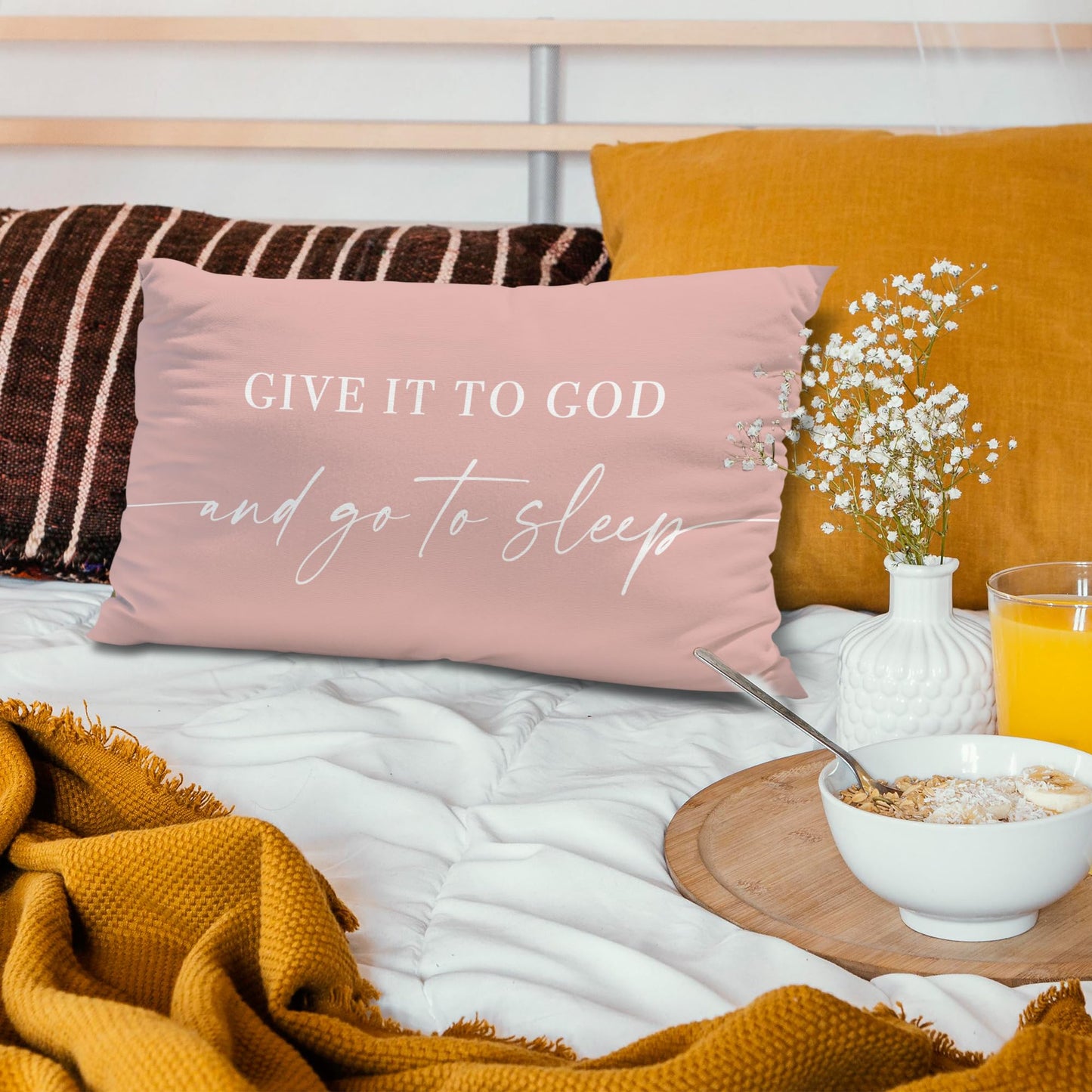 Knibeo Give It to God and Go to Sleep, Decorative Pillows Covers for Bed, Throw Pillows Cover for Bed,12x20 Pillow Cover,Decorative Bed Pillows for Bedroom Room(12x20, White)