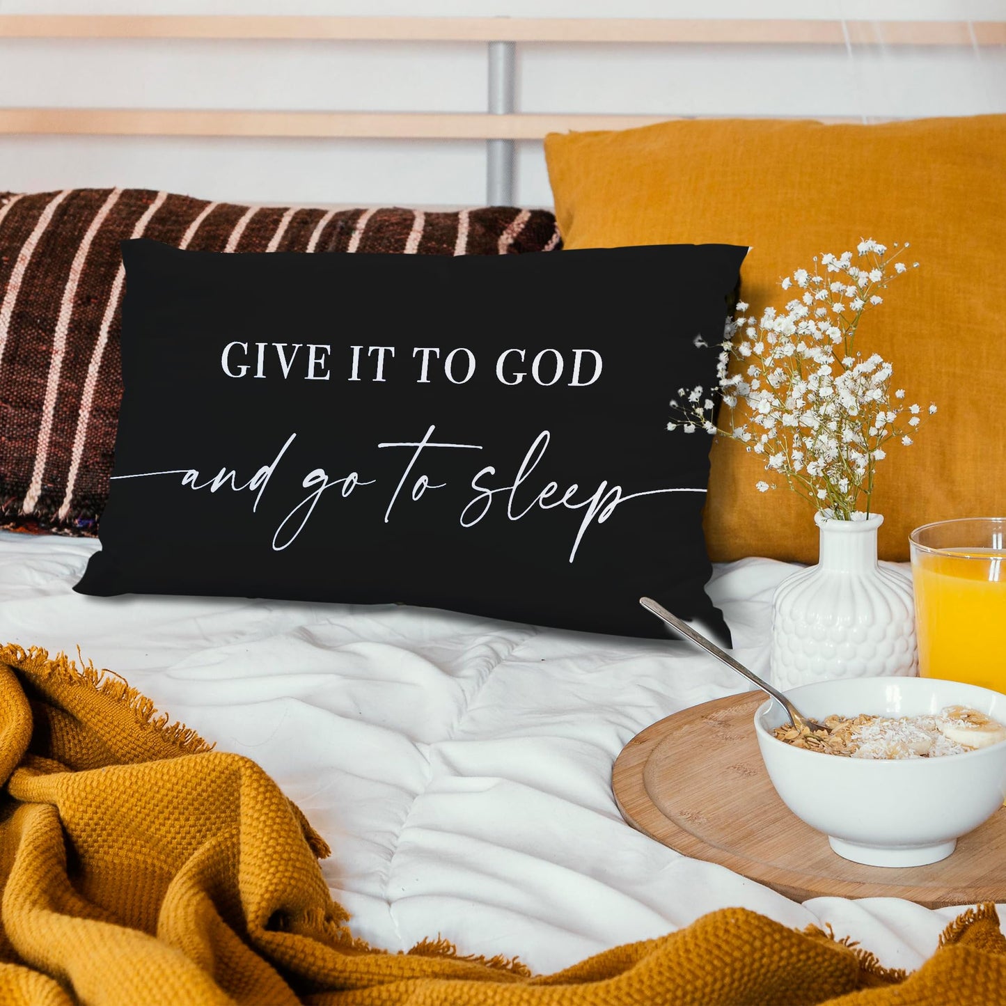 Knibeo Give It to God and Go to Sleep, Decorative Pillows Covers for Bed, Throw Pillows Cover for Bed,12x20 Pillow Cover,Decorative Bed Pillows for Bedroom Room(12x20, White)