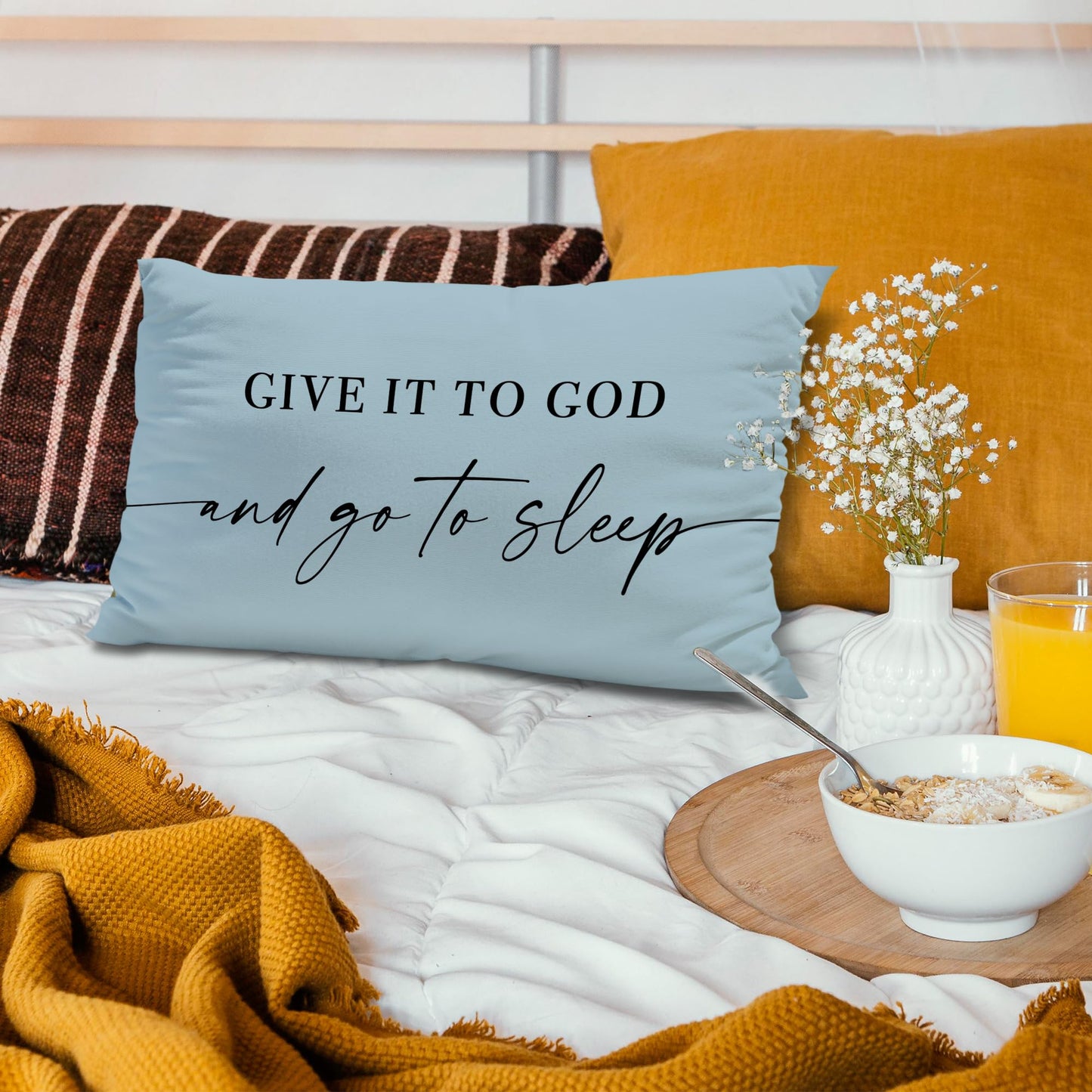 Knibeo Give It to God and Go to Sleep, Decorative Pillows Covers for Bed, Throw Pillows Cover for Bed,12x20 Pillow Cover,Decorative Bed Pillows for Bedroom Room(12x20, White)