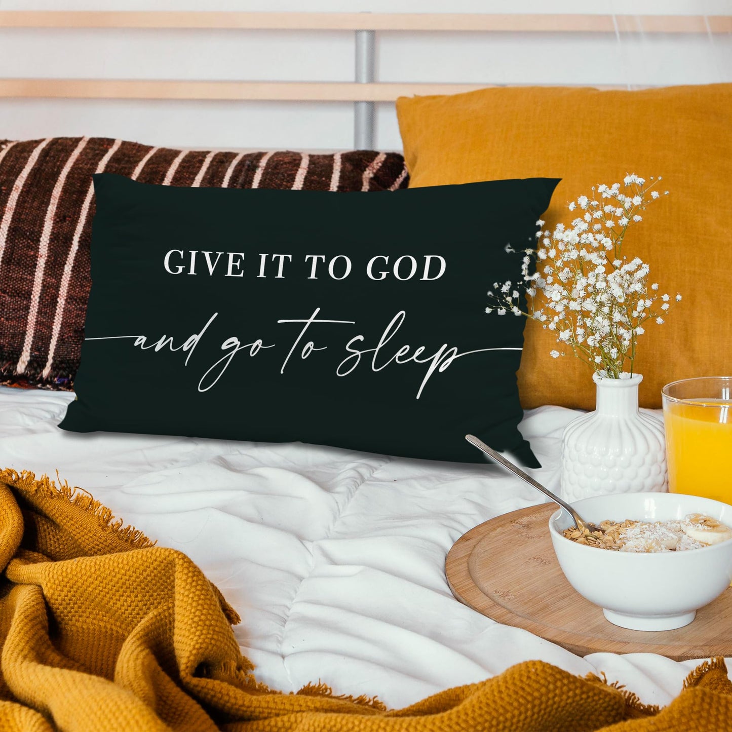 Knibeo Give It to God and Go to Sleep, Decorative Pillows Covers for Bed, Throw Pillows Cover for Bed,12x20 Pillow Cover,Decorative Bed Pillows for Bedroom Room(12x20, White)