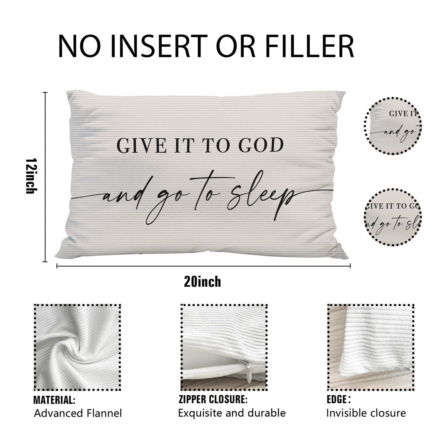 Knibeo Give It to God and Go to Sleep, Decorative Pillows Covers for Bed, Throw Pillows Cover for Bed,12x20 Pillow Cover,Decorative Bed Pillows for Bedroom Room(12x20, White)