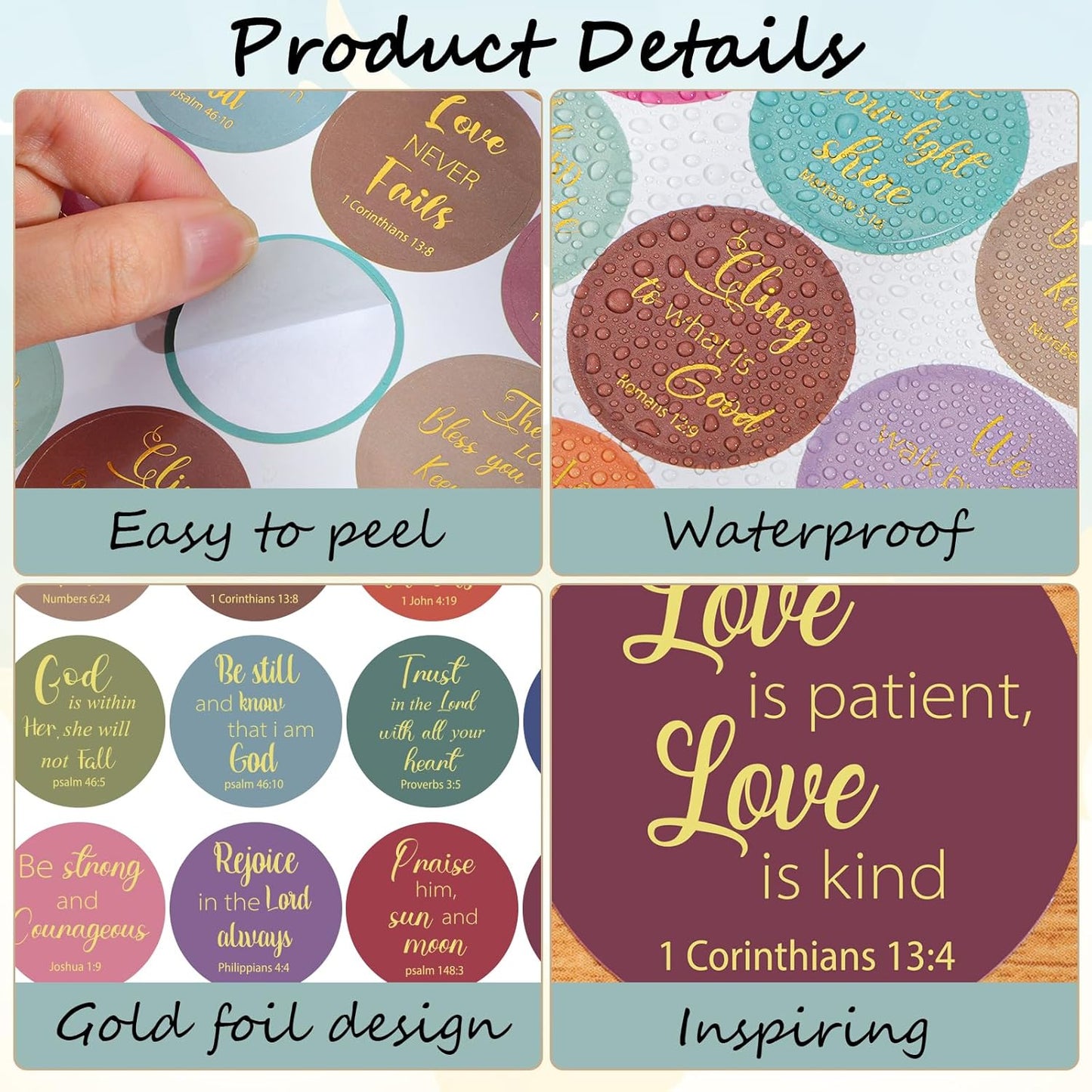 600 Pcs Floral Christian Stickers, 24 Styles Bible Verse Scripture Stickers Religious Inspirational Decals for Crafts Cards Envelope Seals and Christian Party, 1.5 Inch