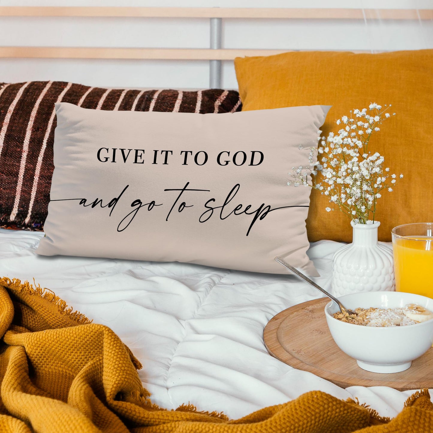 Knibeo Give It to God and Go to Sleep, Decorative Pillows Covers for Bed, Throw Pillows Cover for Bed,12x20 Pillow Cover,Decorative Bed Pillows for Bedroom Room(12x20, White)