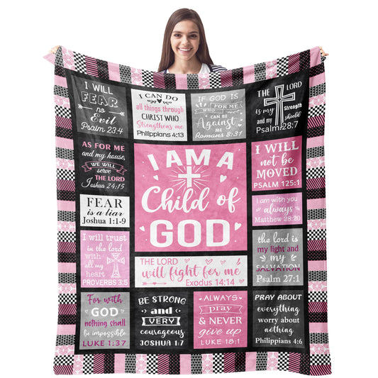 Christian Gifts for Women Blanket 60"x50" - I Am a Child of God Blankets - Inspirational Religious Birthday Gifts - Baptism Confirmation Gifts for Girls - Catholic Spiritual Gifts for Women